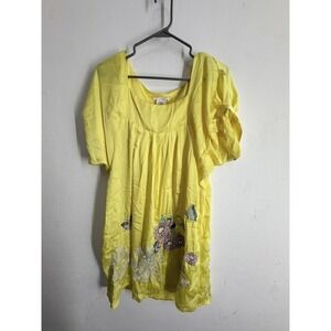 Miss Chievous Yellow Floral Butterfly Embroidered Tunic Top Blouse Large